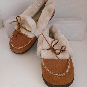 TEMPUR-PEDIC "Laurin" Sherpa Lined Brown Suede Slippers/Moccasins Women's 10M